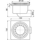 Alcaplast APV15 padló összefolyó 150x150/50 mm fehér műanyag, oldalsó kiv