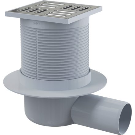 Alcaplast APV1 padló összefolyó 105x105/50 mm rozsdamentes, oldal kiveze